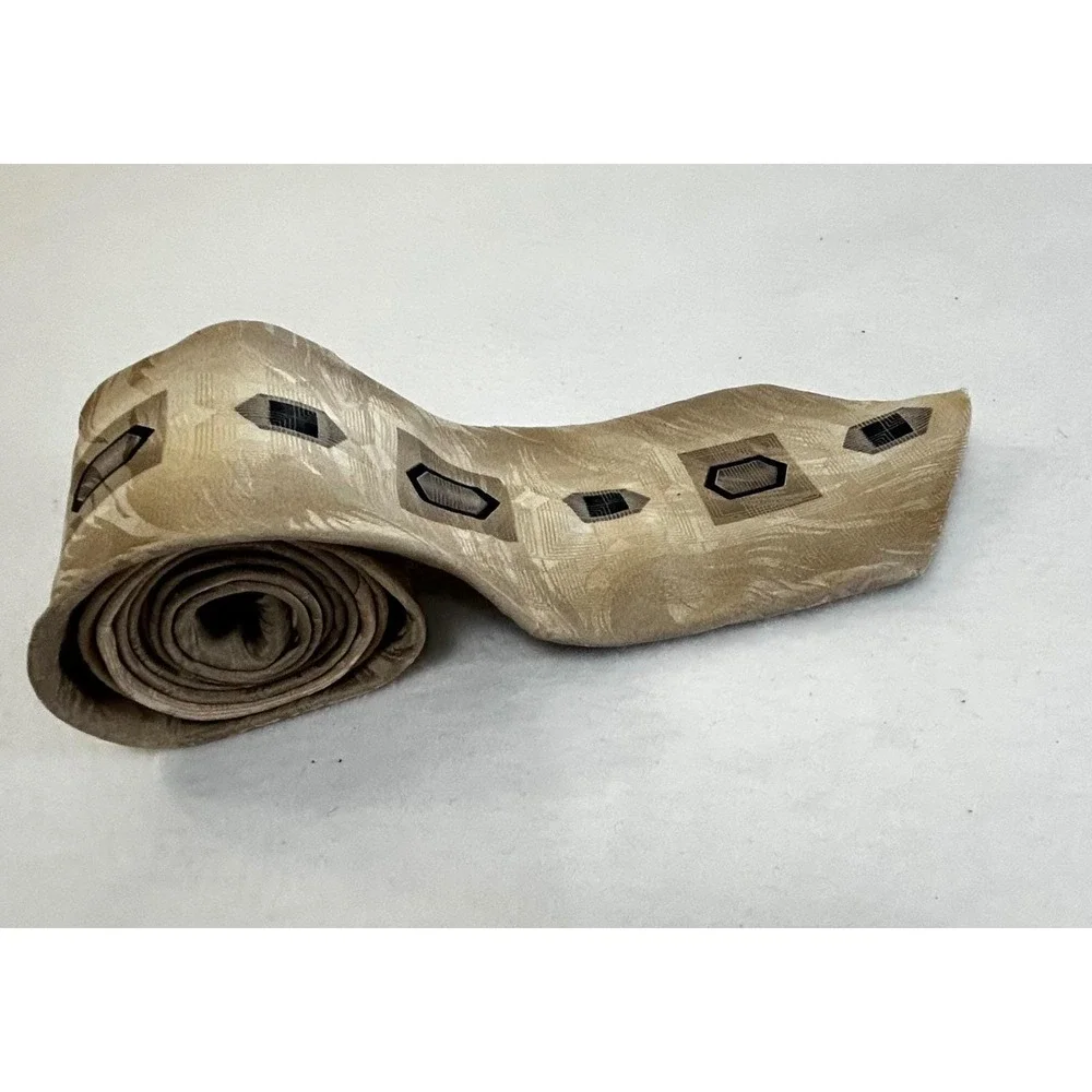 Palazzi Studio Mens Silk Tie Tan‎ Geometric Pattern CorpGore Preppy